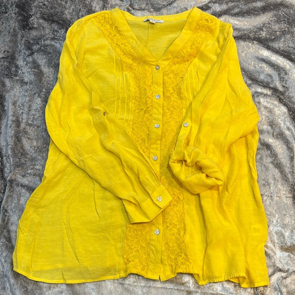 Studio Works Yellow Ruffled Button Down Blouse